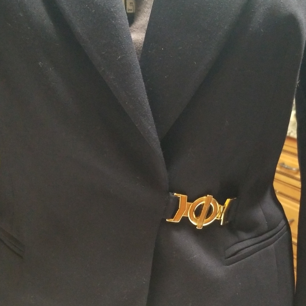 Laurel/ Escada Navy Blazer With Gold Clasp - Picture 2 of 5